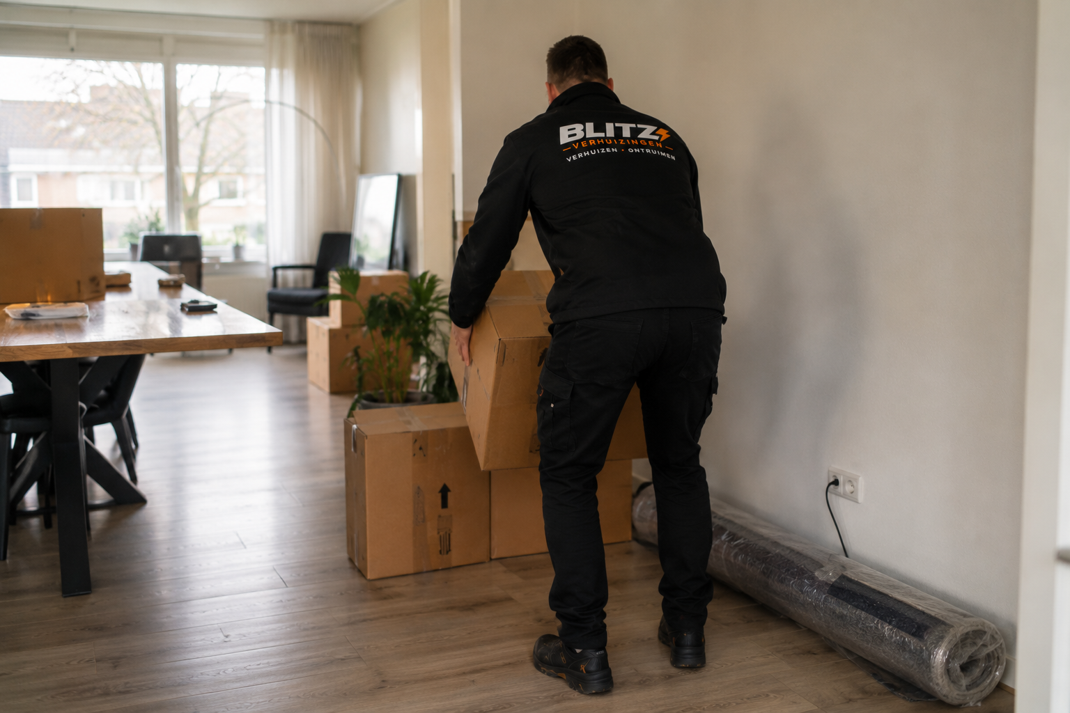 Professionele verhuizers van Blitz Verhuizingen tijdens een particuliere verhuizing